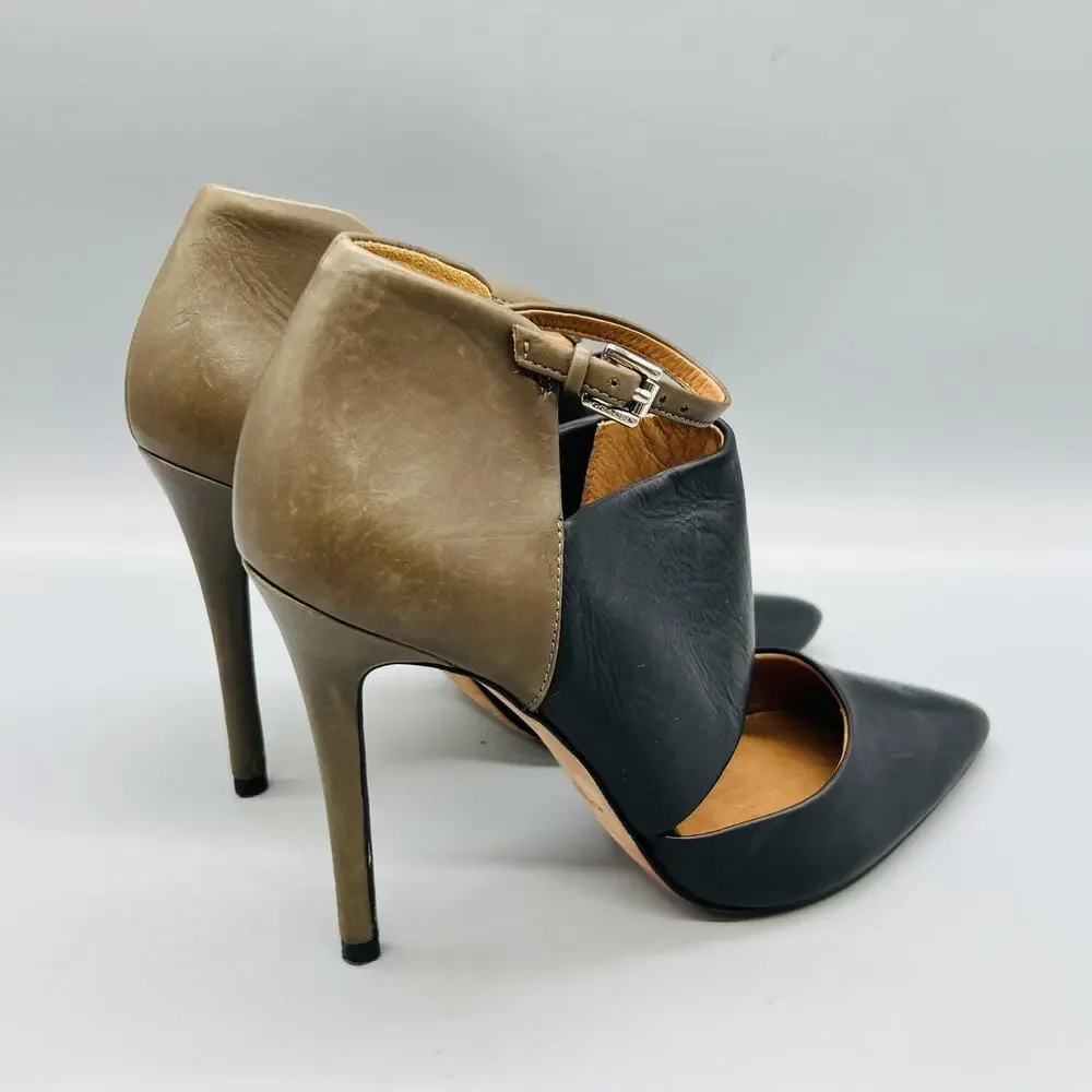 Coach Shoes Womens 6 Black Taupe Leather D'Orsay Ankle Strap Stiletto Heels